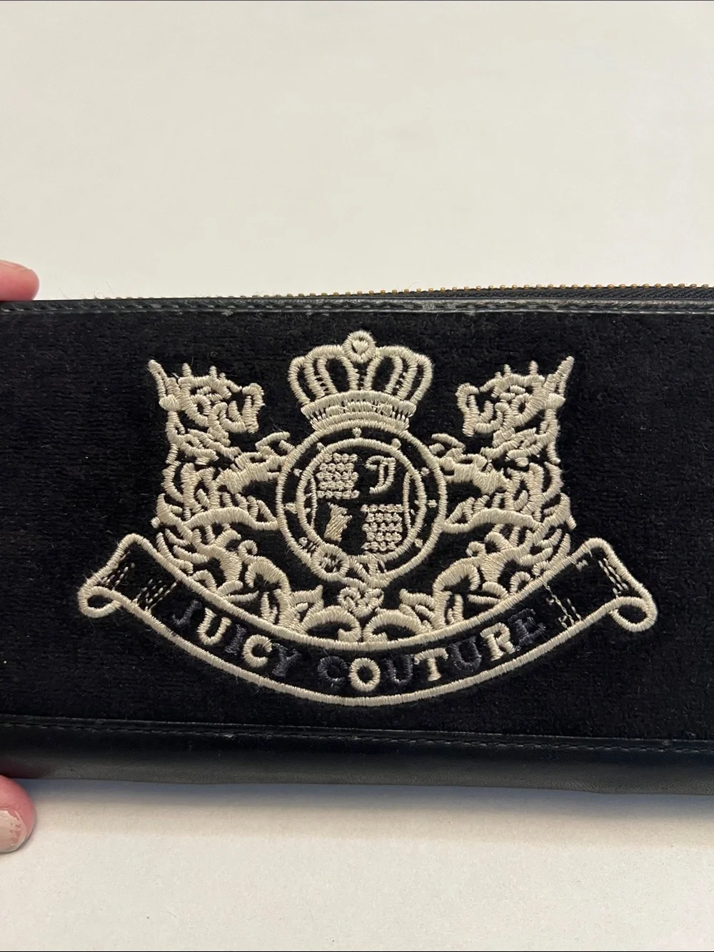 JUICY COUTURE BLACK LEATHER & VELVET SCOTTIE DOG ZIP AROUND WALLET